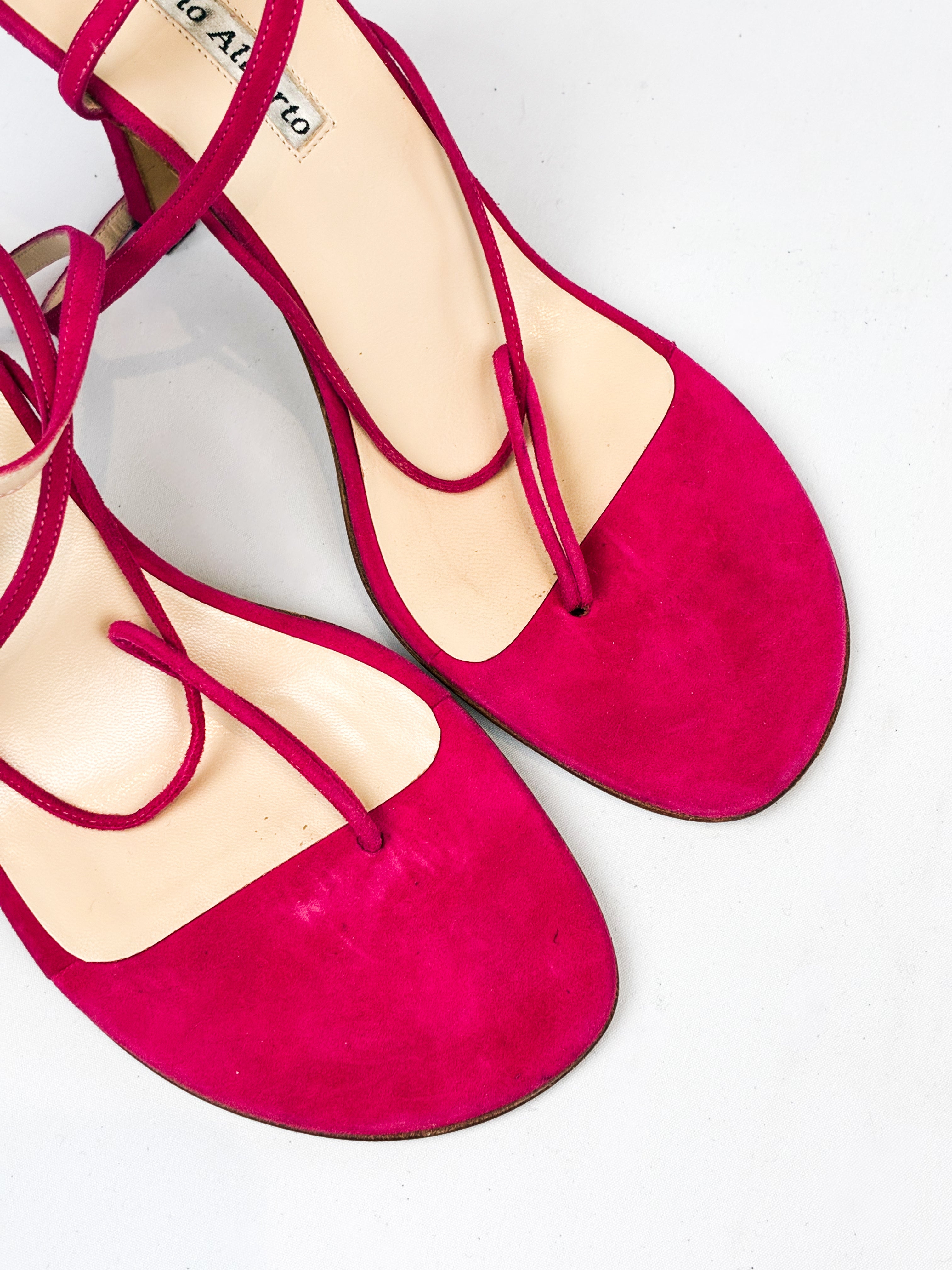 Carlo Alberto 2000s Fuchsia Suede Ankle-Wrap Sandals - EU 38.5