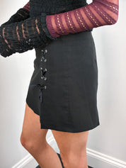 J.N.Y. Jennyfer 2000s Black Lace-Up Grommet Mini Skirt - M