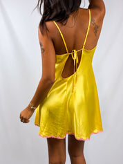 Victoria's Secret 2000s Yellow Satin Lace Appliqué Slip Dress - L