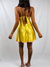 Victoria's Secret 2000s Yellow Satin Lace Appliqué Slip Dress - L