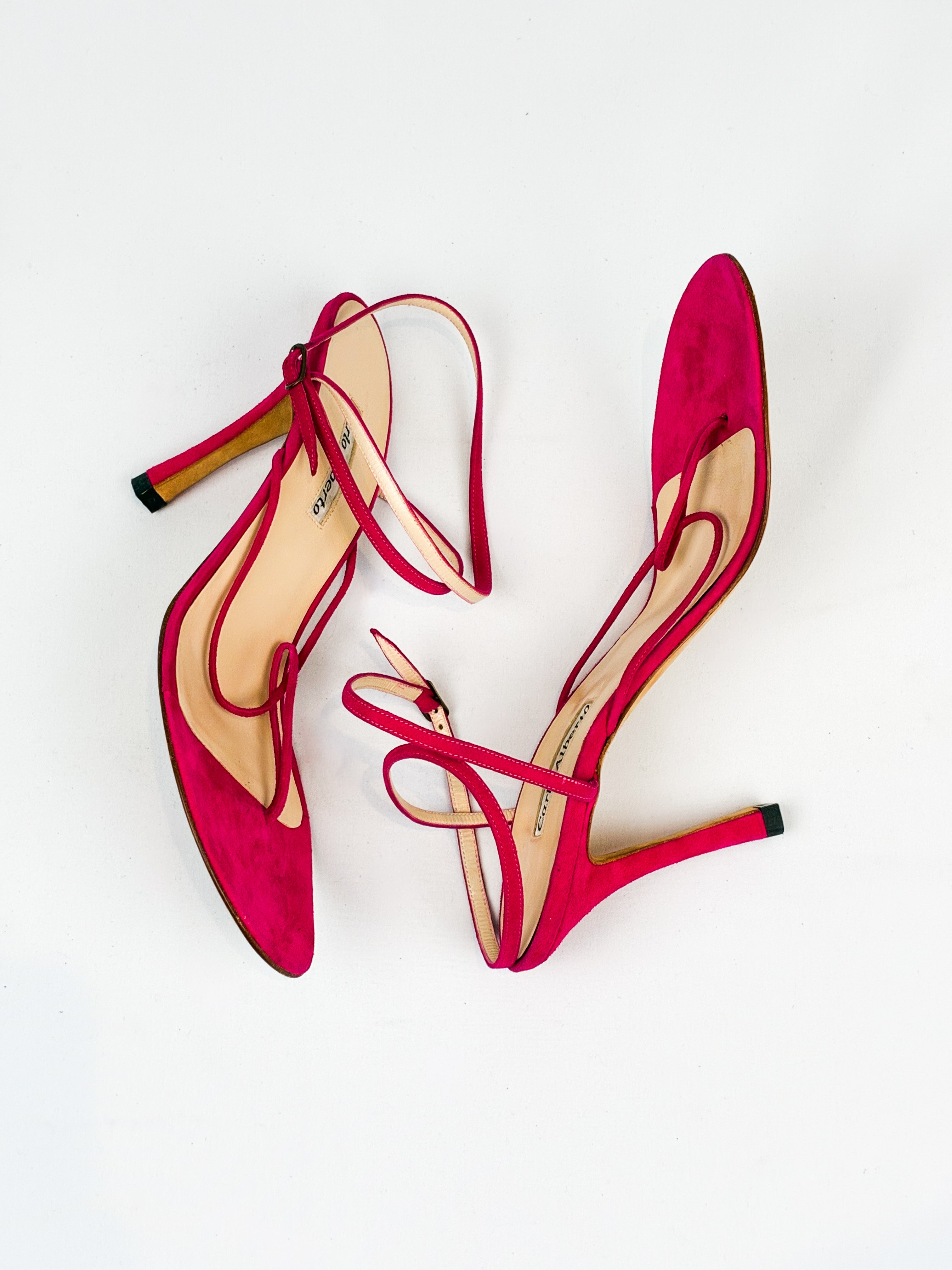 Carlo Alberto 2000s Fuchsia Suede Ankle-Wrap Sandals - EU 38.5
