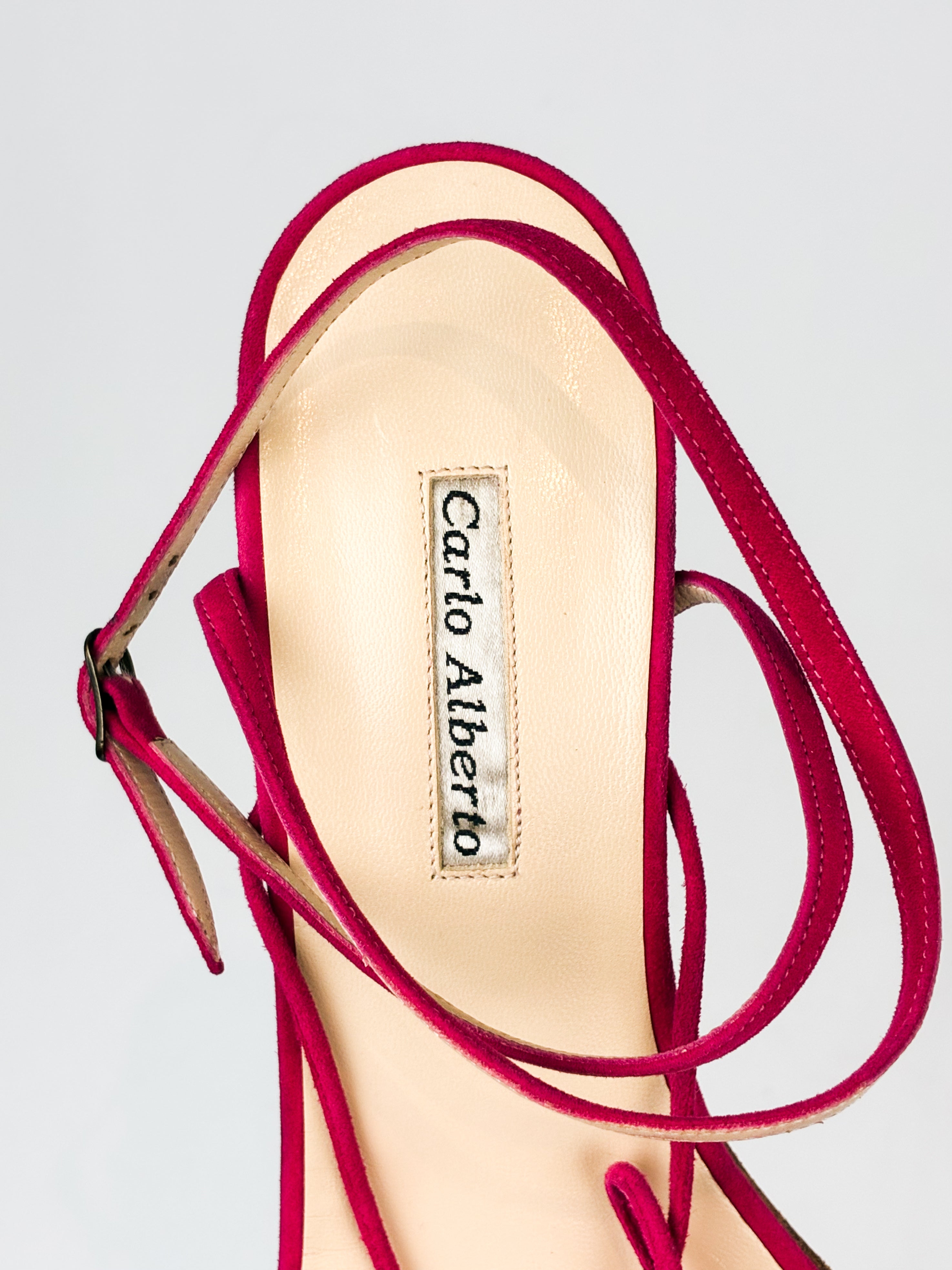 Carlo Alberto 2000s Fuchsia Suede Ankle-Wrap Sandals - EU 38.5