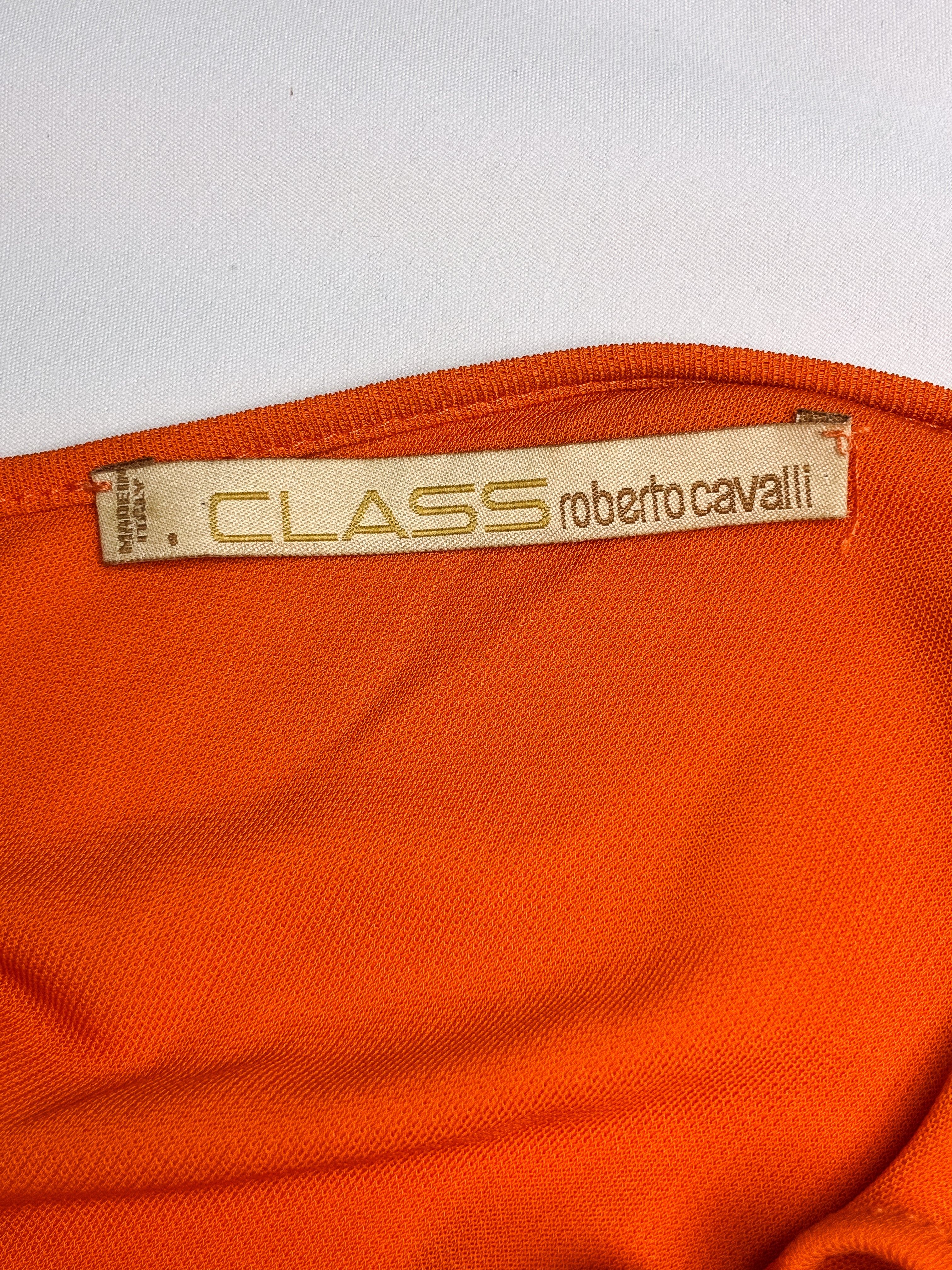 Class Roberto Cavalli 2000s Orange Sequin Trim Midi Dress - XS-M