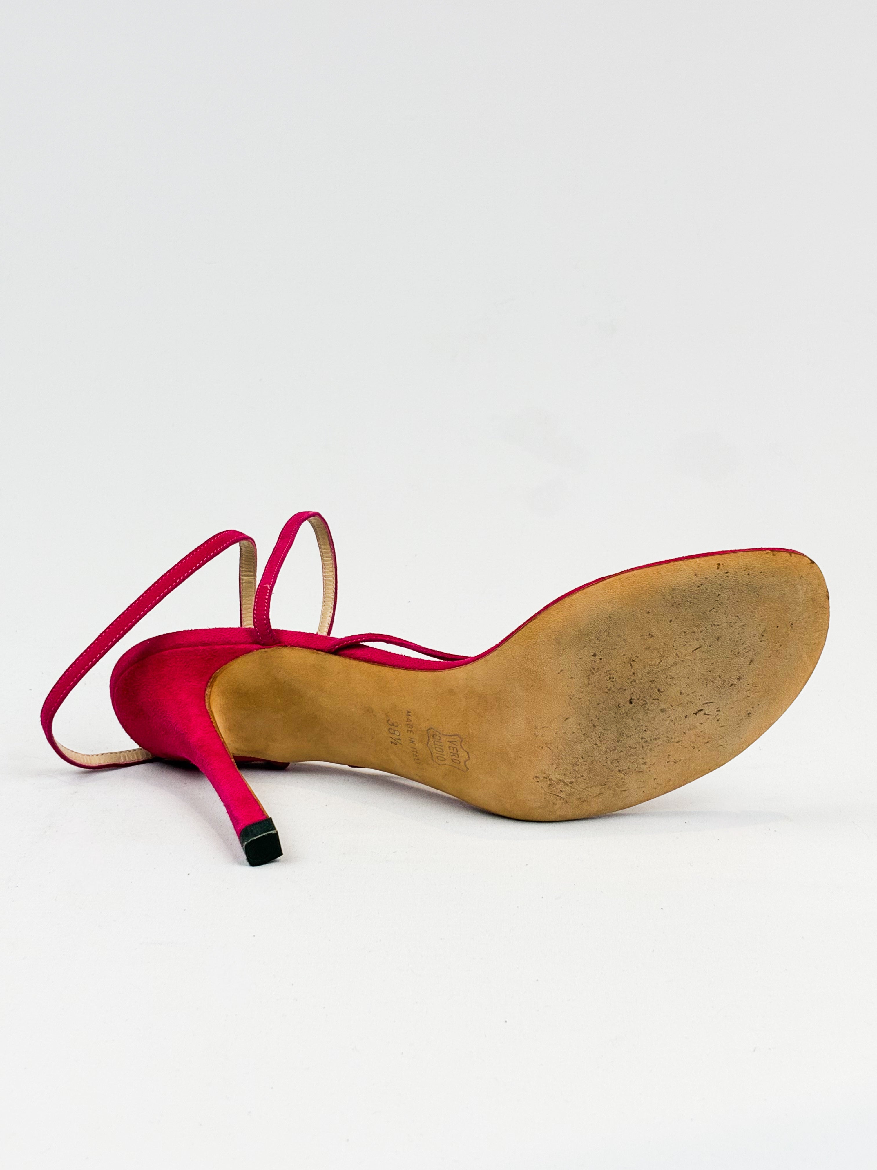 Carlo Alberto 2000s Fuchsia Suede Ankle-Wrap Sandals - EU 38.5