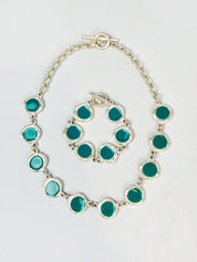 Biche de Bere Paris 2000s Turquoise Enamel Disc Link Necklace & Bracelet Set