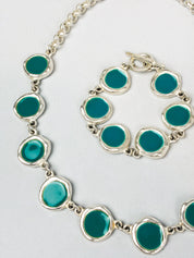 Biche de Bere Paris 2000s Turquoise Enamel Disc Link Necklace & Bracelet Set