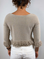 Cristinaeffe 2000s Beige Metallic Knit Fringe Cropped Cardigan - M