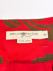 Blunauta 2000s Red and Olive Scroll Print Silk Mini Skirt - XS/S
