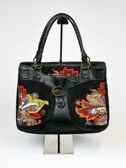 Just Cavalli 2000s Black Beaded Paisley Tote Bag