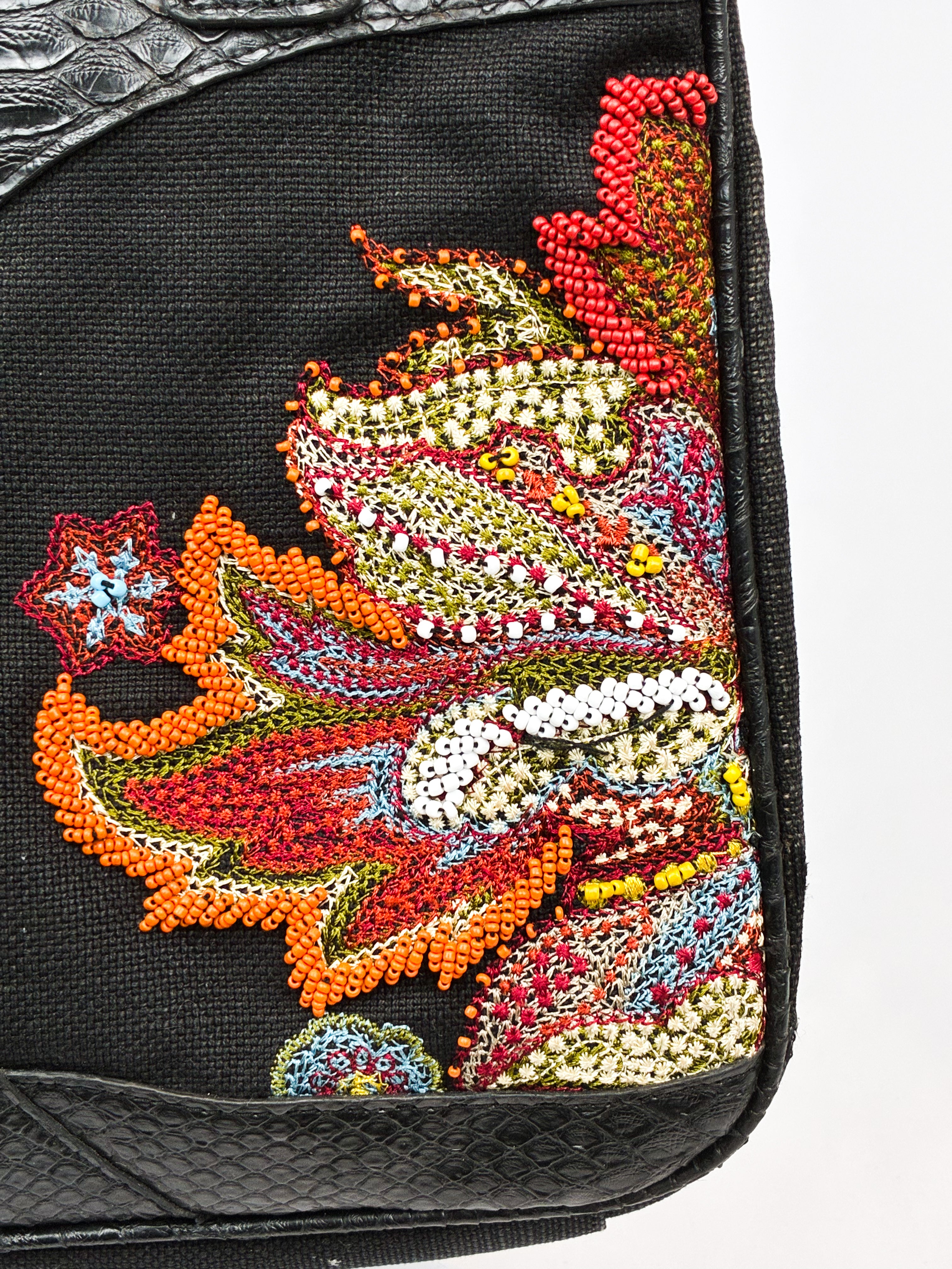 Just Cavalli 2000s Black Beaded Paisley Tote Bag