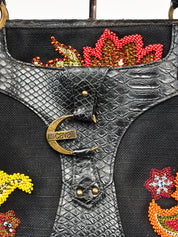 Just Cavalli 2000s Black Beaded Paisley Tote Bag