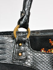 Just Cavalli 2000s Black Beaded Paisley Tote Bag