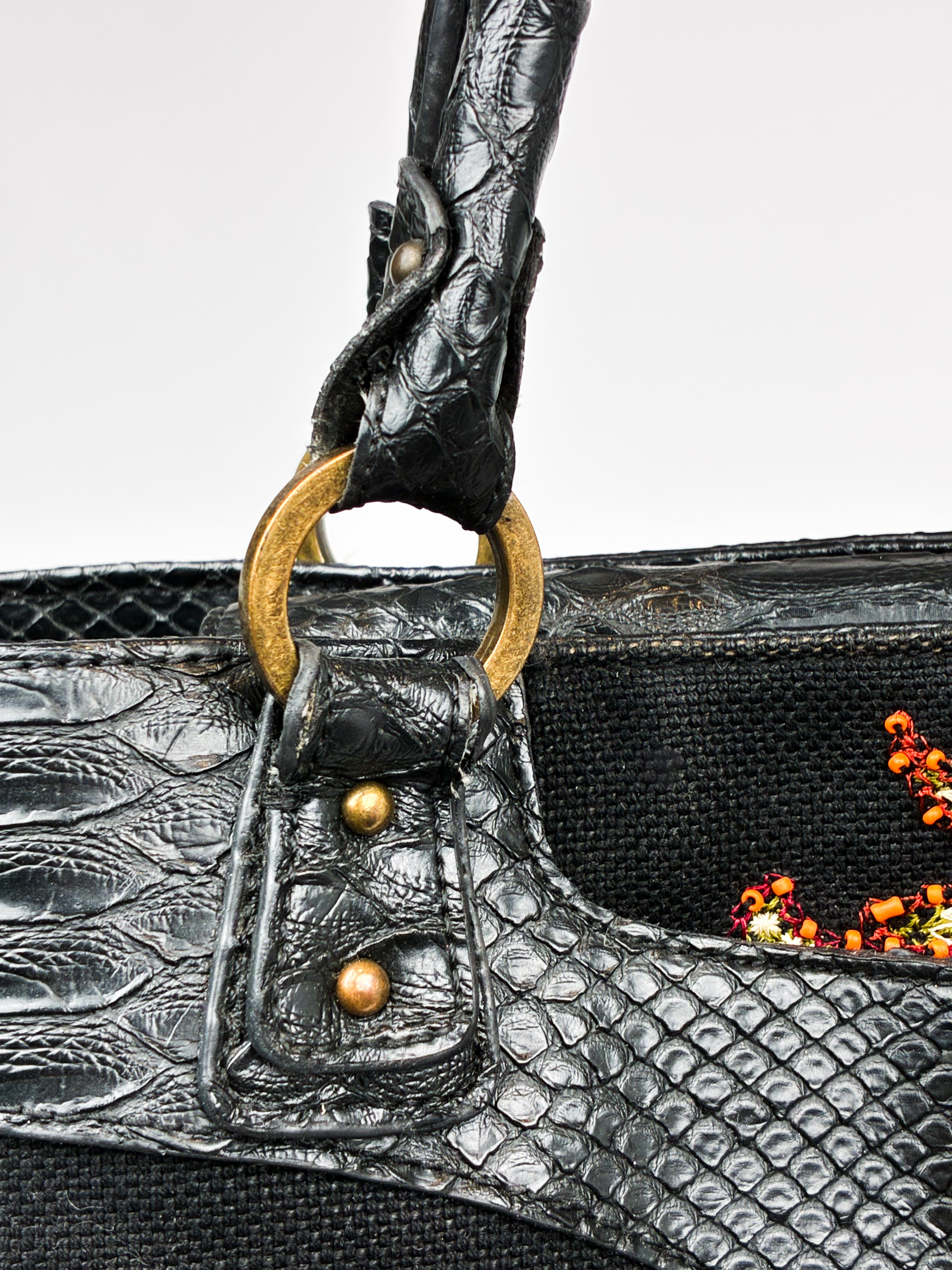 Just Cavalli 2000s Black Beaded Paisley Tote Bag