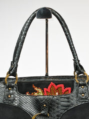 Just Cavalli 2000s Black Beaded Paisley Tote Bag