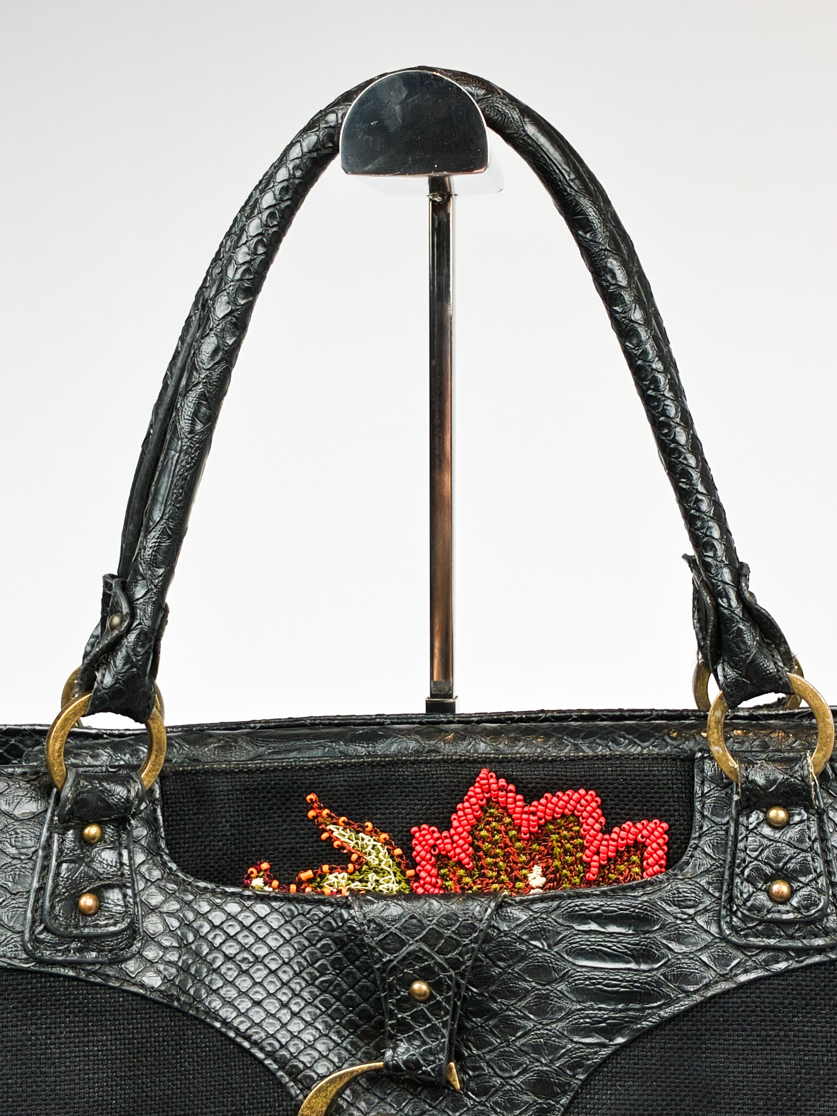 Just Cavalli 2000s Black Beaded Paisley Tote Bag