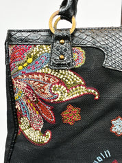 Just Cavalli 2000s Black Beaded Paisley Tote Bag