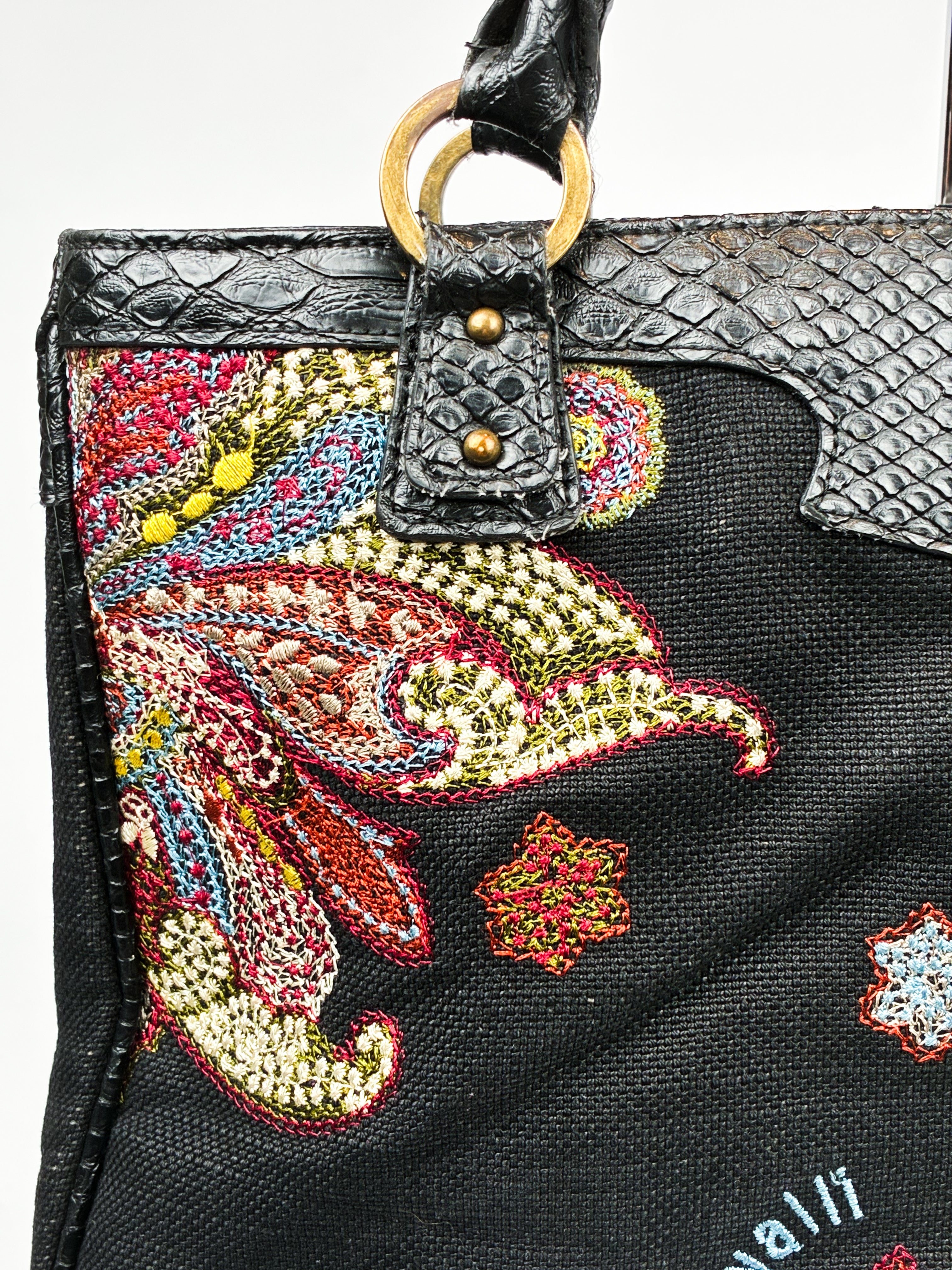 Just Cavalli 2000s Black Beaded Paisley Tote Bag