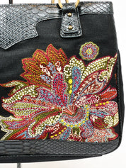Just Cavalli 2000s Black Beaded Paisley Tote Bag