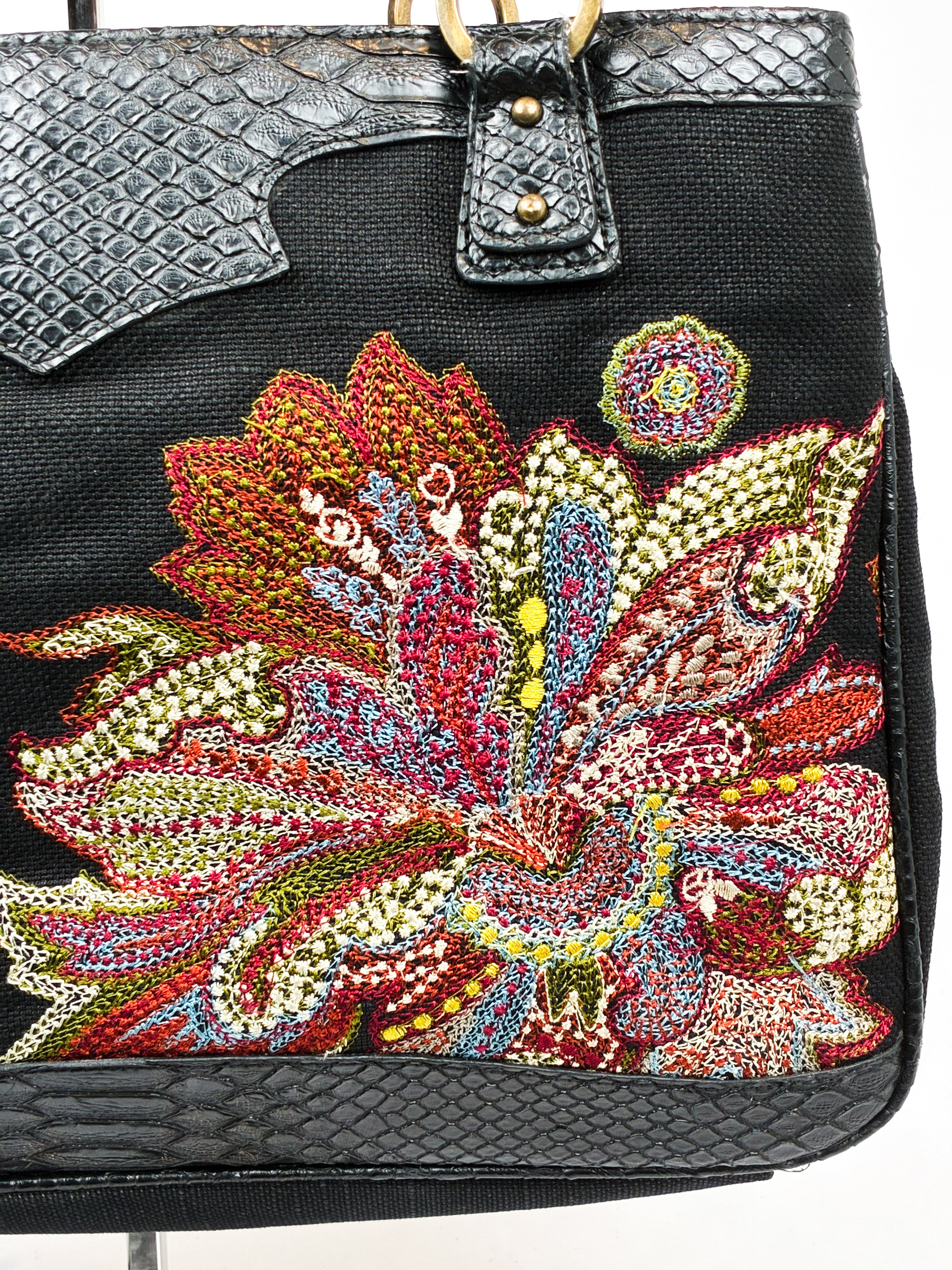 Just Cavalli 2000s Black Beaded Paisley Tote Bag