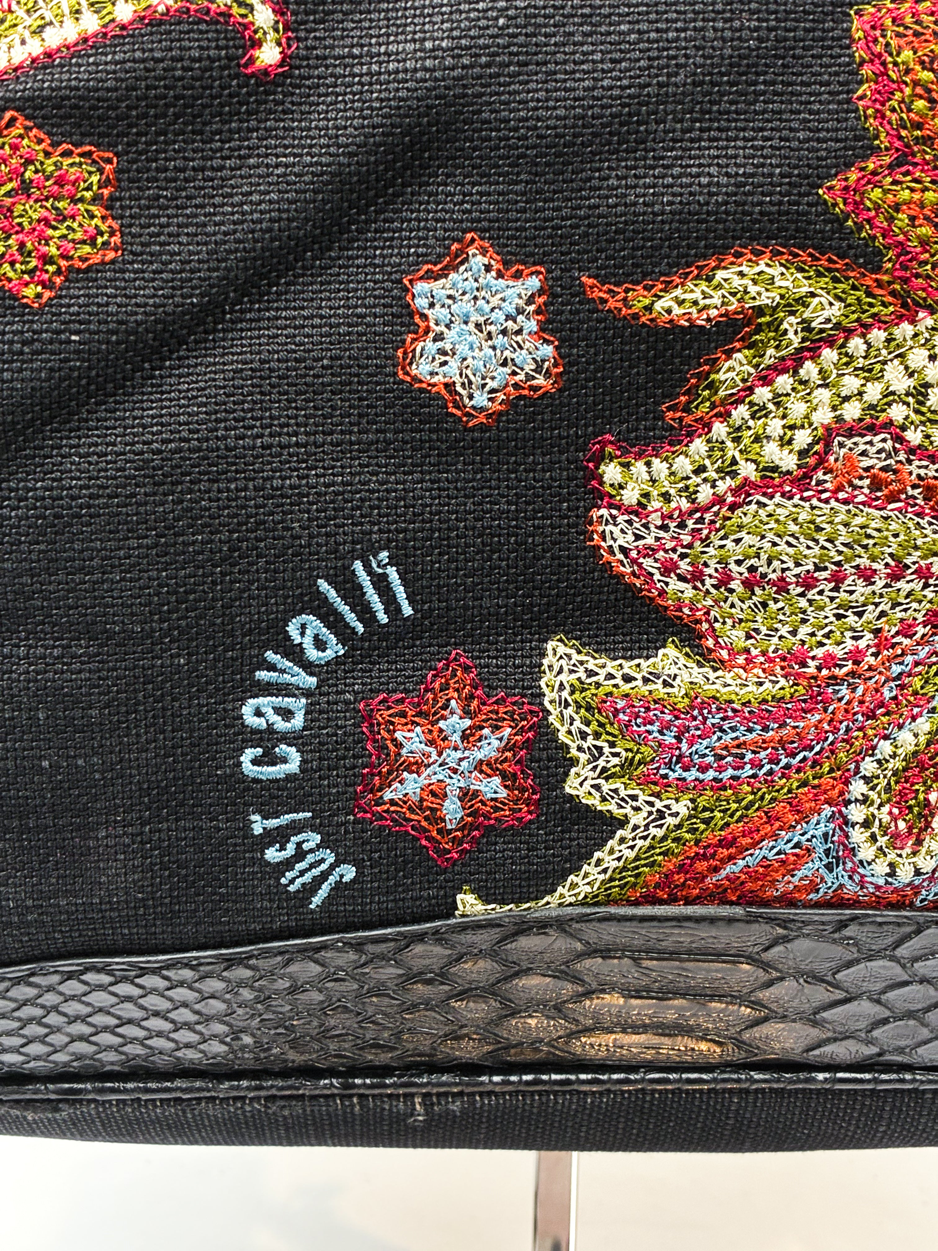 Just Cavalli 2000s Black Beaded Paisley Tote Bag