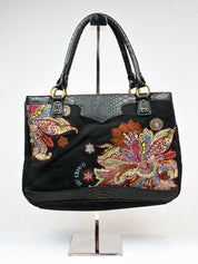 Just Cavalli 2000s Black Beaded Paisley Tote Bag