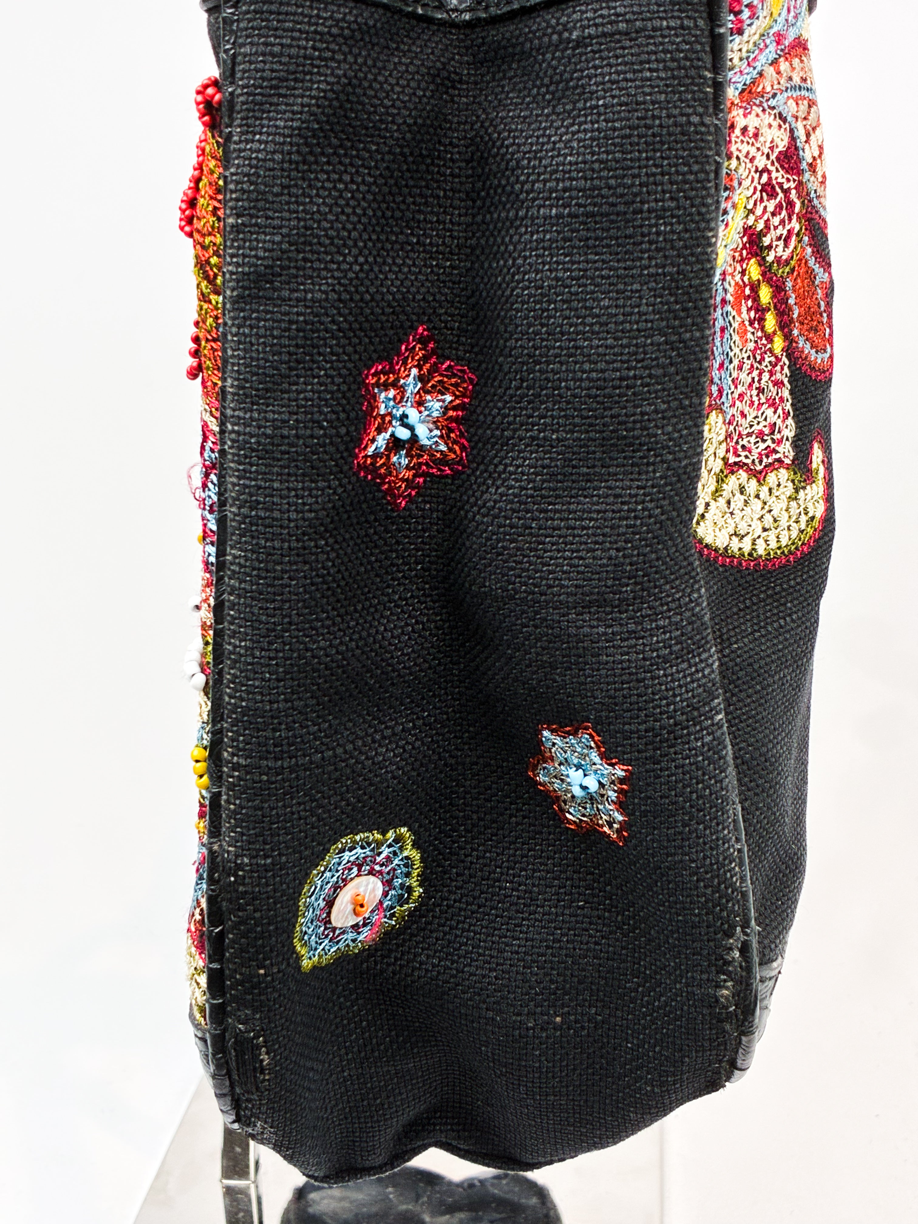 Just Cavalli 2000s Black Beaded Paisley Tote Bag