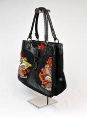 Just Cavalli 2000s Black Beaded Paisley Tote Bag