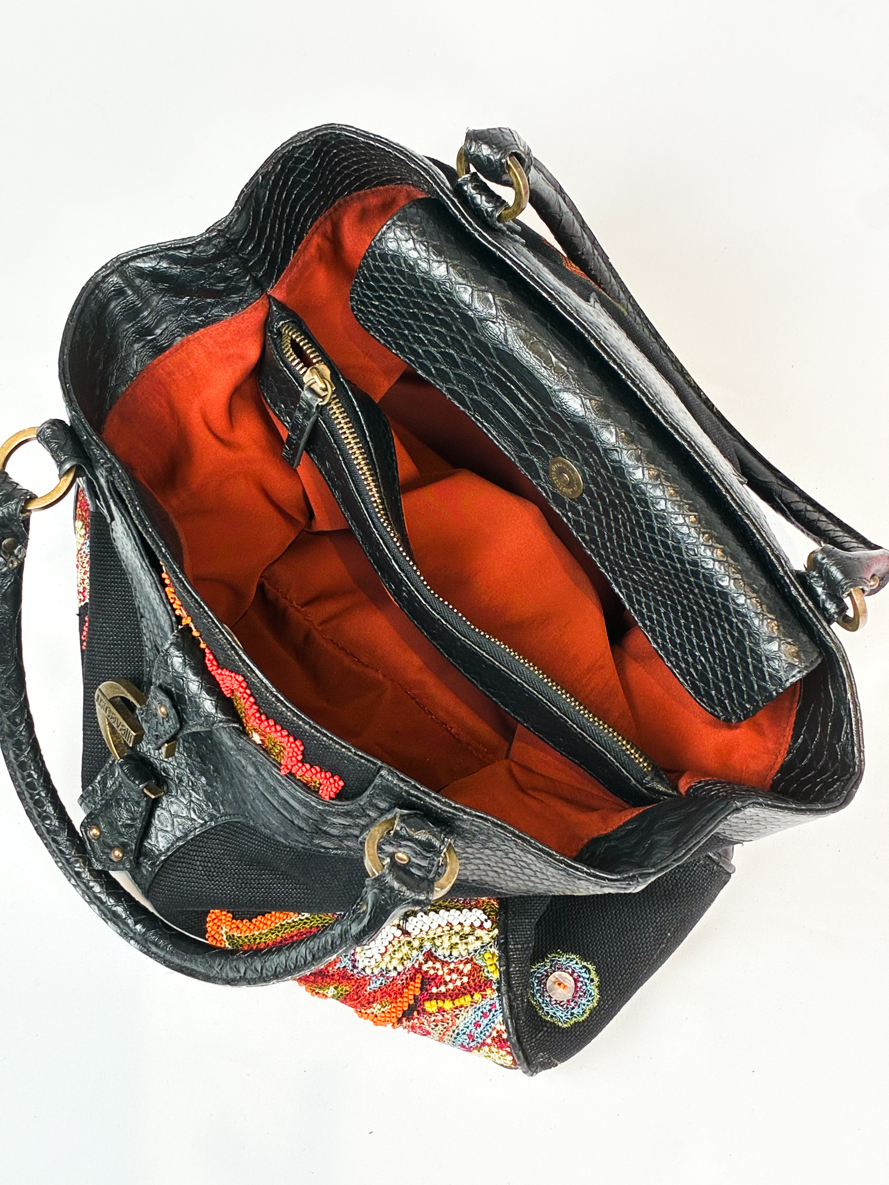 Just Cavalli 2000s Black Beaded Paisley Tote Bag