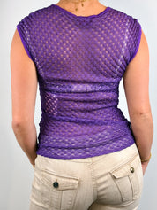 Missoni 2000s Purple Sheer Pointelle Knit Cap Sleeve Top - S-XL