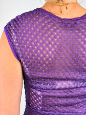 Missoni 2000s Purple Sheer Pointelle Knit Cap Sleeve Top - S-XL