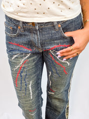 Parasuco 2000s Camo Panel Embroidered Flare Jeans - W30