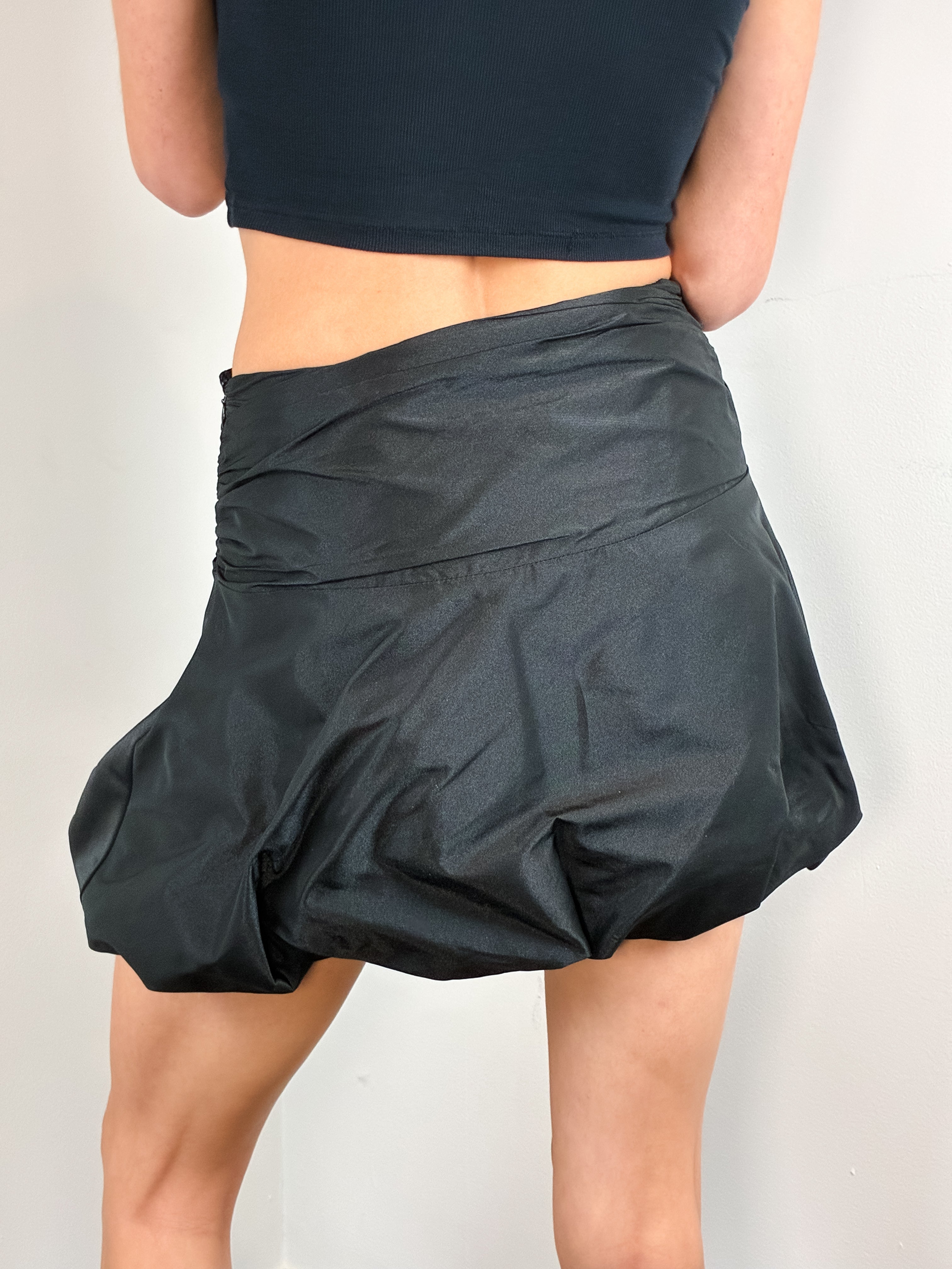 Flavio Castellani 2000s Black Taffeta Balloon Mini Skirt - S