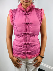 Class Roberto Cavalli 2000s Pink Fur-Trim Puffer Vest - S