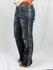 Parasuco 2000s Camo Panel Embroidered Flare Jeans - W30