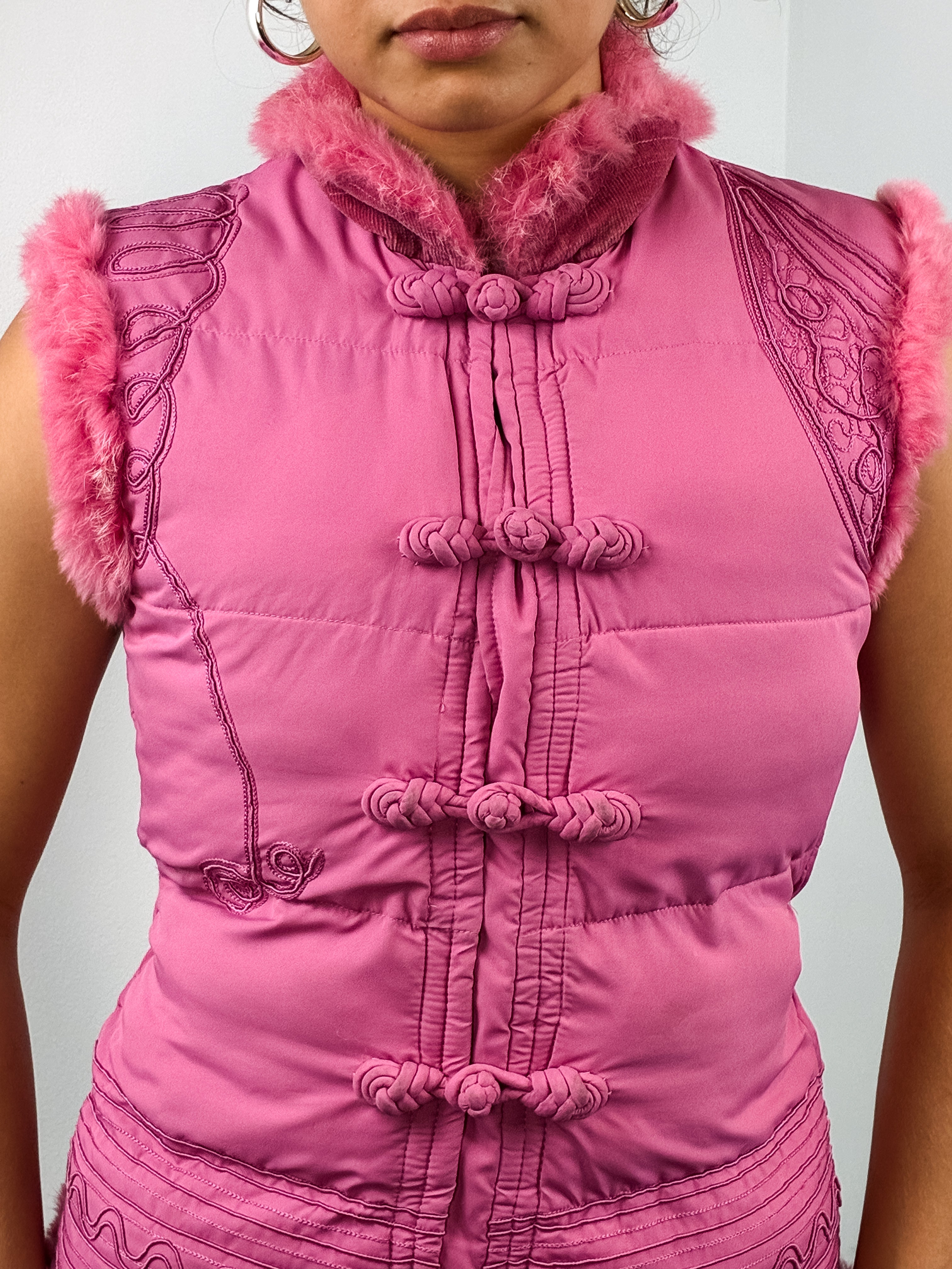 Class Roberto Cavalli 2000s Pink Fur-Trim Puffer Vest - S