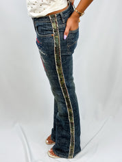 Parasuco 2000s Camo Panel Embroidered Flare Jeans - W30