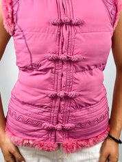Class Roberto Cavalli 2000s Pink Fur-Trim Puffer Vest - S