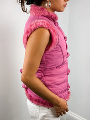 Class Roberto Cavalli 2000s Pink Fur-Trim Puffer Vest - S