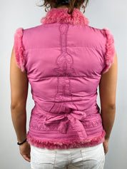 Class Roberto Cavalli 2000s Pink Fur-Trim Puffer Vest - S