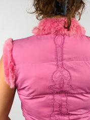 Class Roberto Cavalli 2000s Pink Fur-Trim Puffer Vest - S