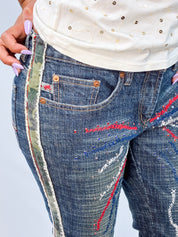 Parasuco 2000s Camo Panel Embroidered Flare Jeans - W30