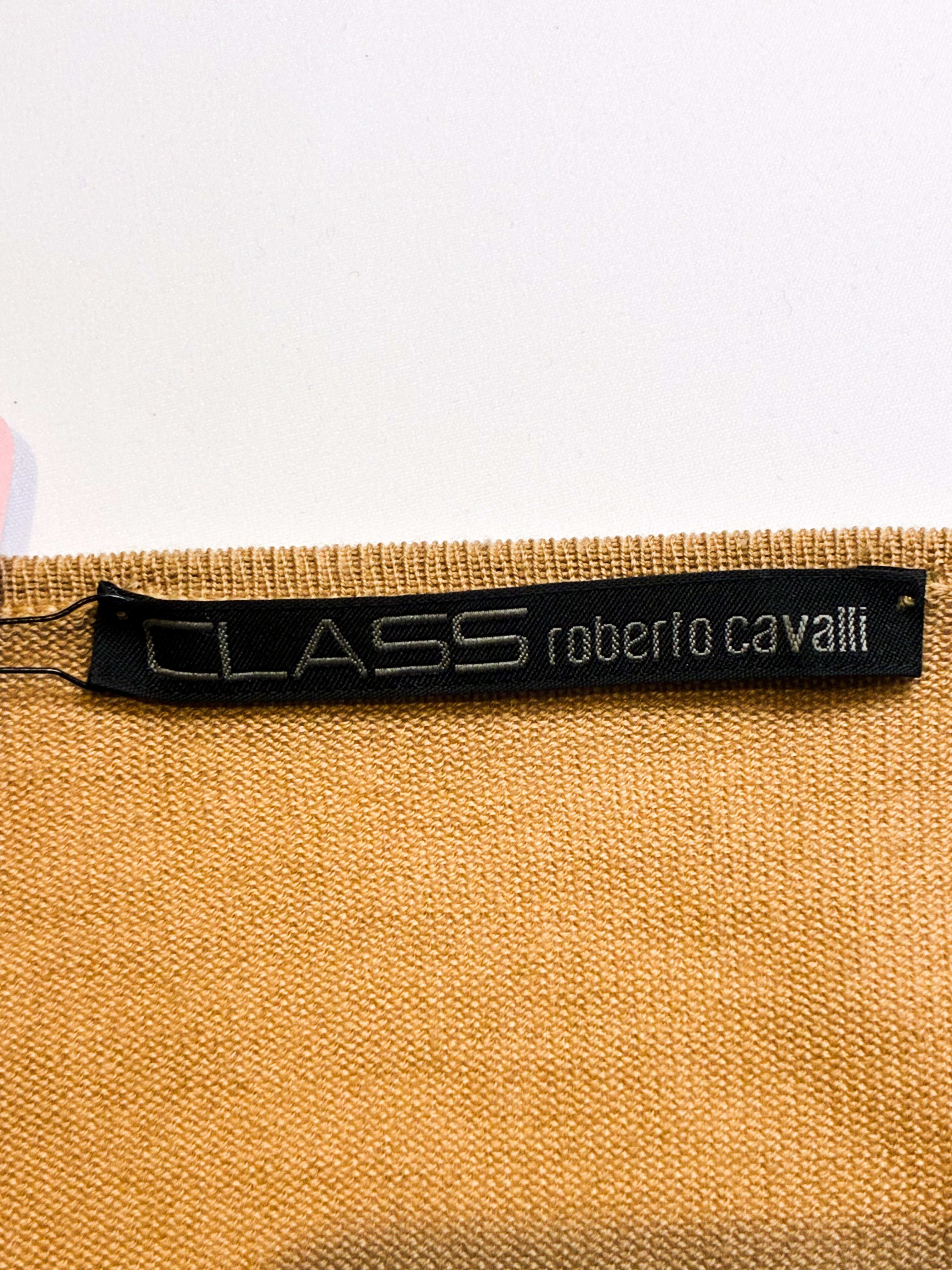 Class Roberto Cavalli 2000s Tan Wool Black Lace Collar Cardigan - XS/S