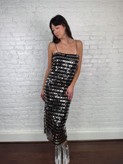2000s Black Sequin Disc Maxi Dress