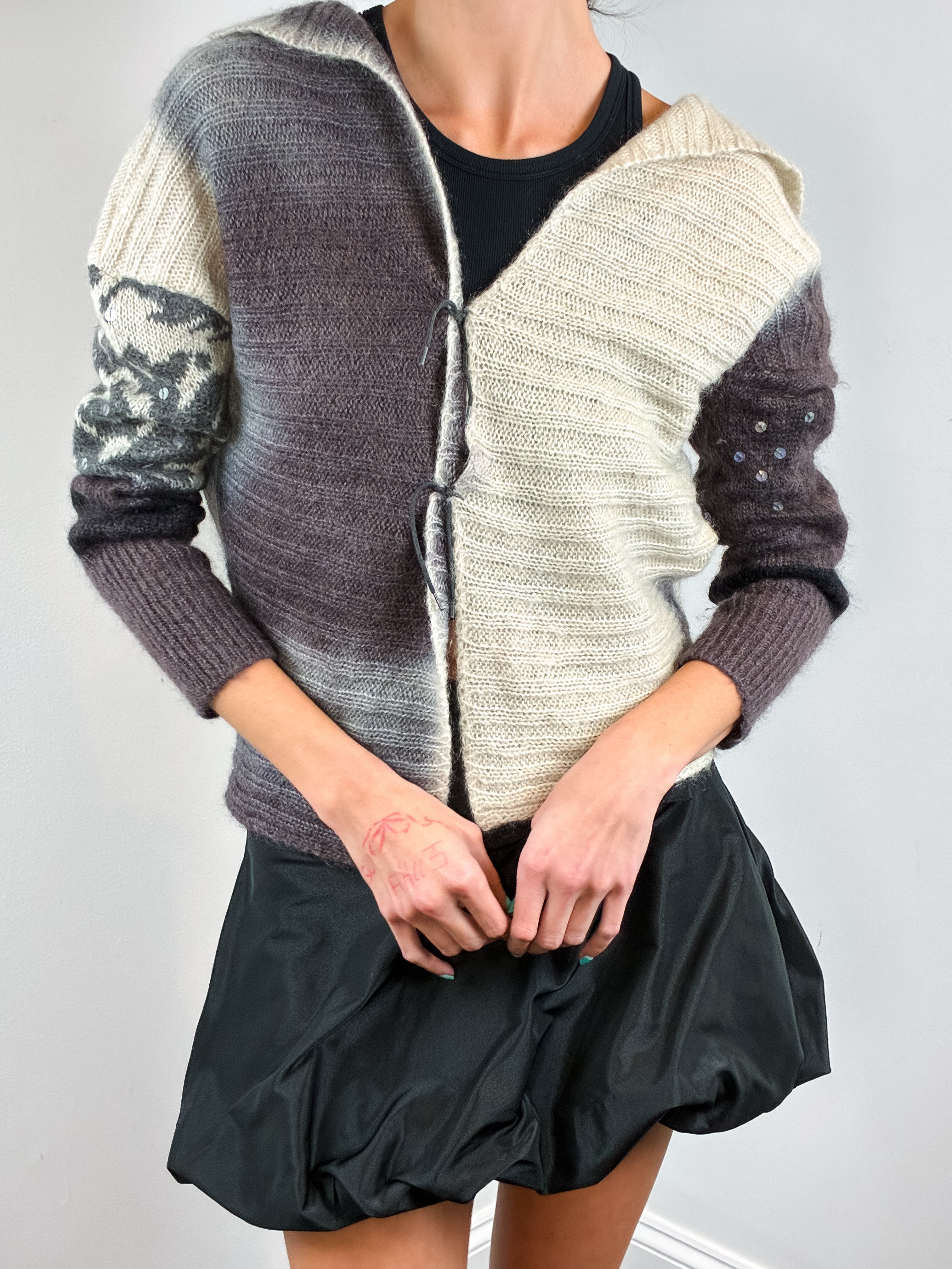 Sportmax 2000s Mohair Ombré Hooded Tie Front Cardigan - S-L