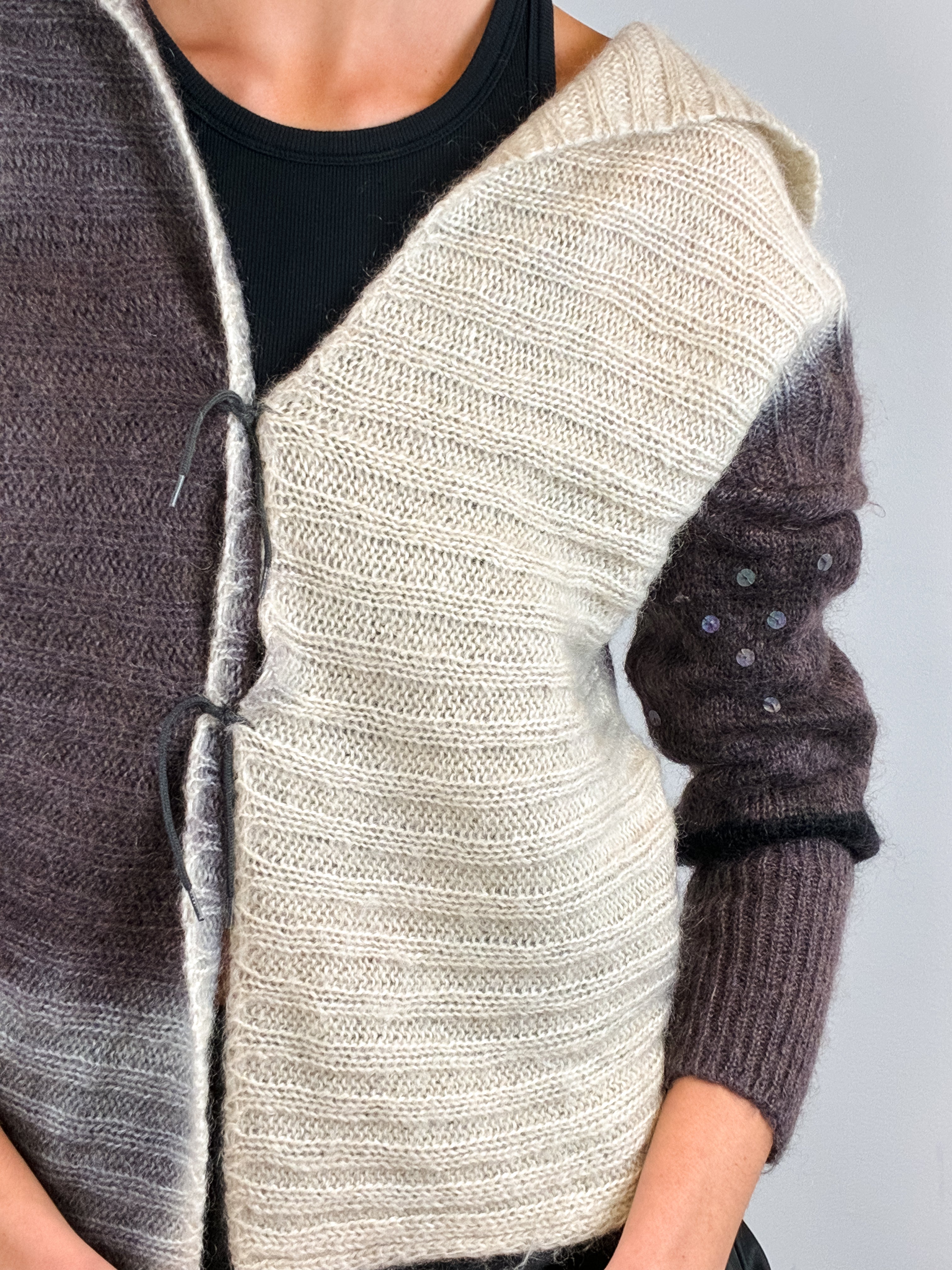 Sportmax 2000s Mohair Ombré Hooded Tie Front Cardigan - S-L