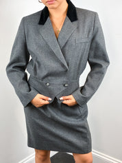 Christian Dior Petites 1980s Grey Flannel Blazer and Skirt Set - XS