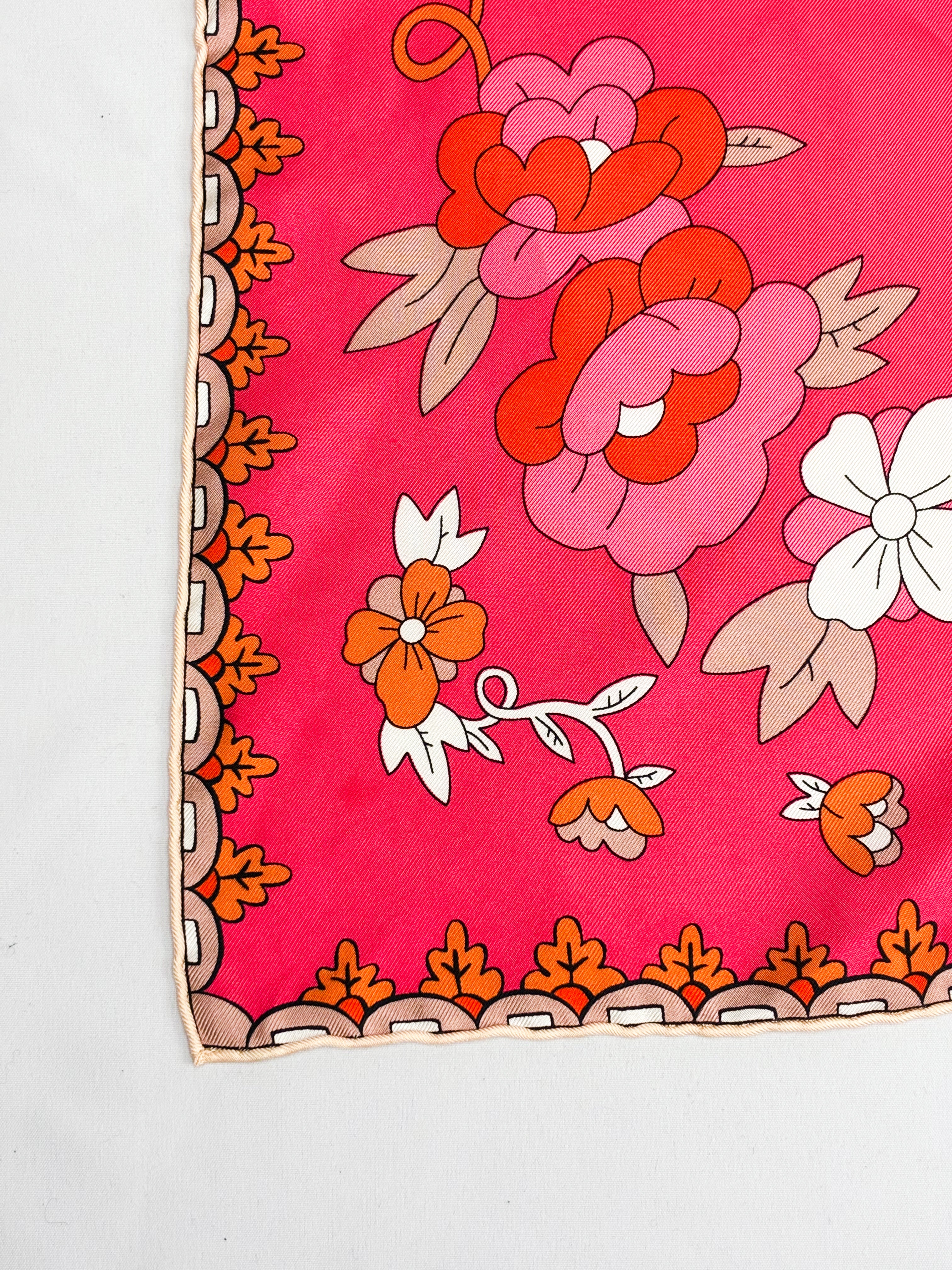 Nina Ricci Pink Whimsical Garden Print Silk Scarf