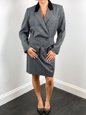 Christian Dior Petites 1980s Grey Flannel Blazer and Skirt Set - XS