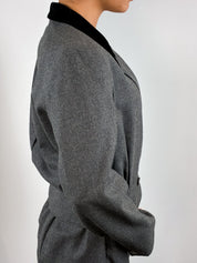 Christian Dior Petites 1980s Grey Flannel Blazer and Skirt Set - XS