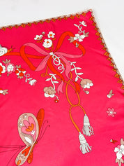 Nina Ricci Pink Whimsical Garden Print Silk Scarf